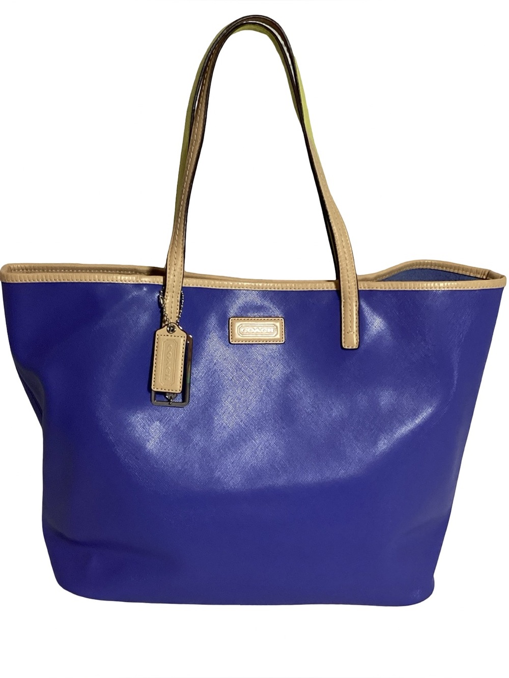 COACH Metro Blue & Tan Leather Large Tote Bag F24341 EUC